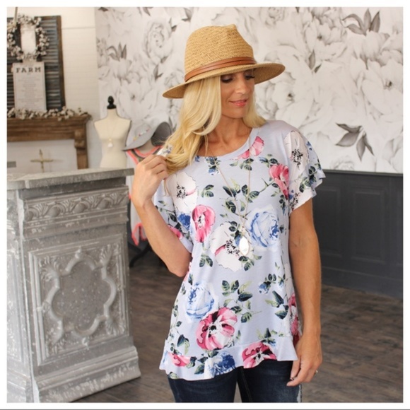 Infinity Raine Tops - ❤️LAST ONE! Blue Floral Ruffle Tunic